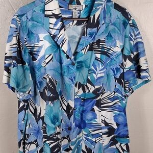 Caribbean Joe Woman's Blue Floral Shirt